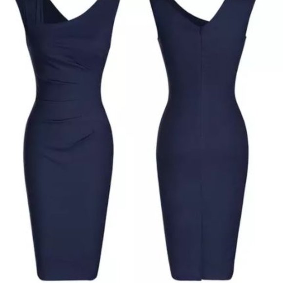 Haute Dresses | Haute Edition Women's Retro Ruched Sleeveless Bodycon Pencil Dress - Navy - 1 Xl | Color: Blue | Size: 1x | Ymc948's Closet